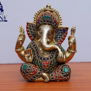 Ganesh statue- 15CM Brass Ganesha Statue, Ganesha Idol, Ganesh Figurine, Ganesh for Temple, Corner, Home, Decor, pooja, Gifts.