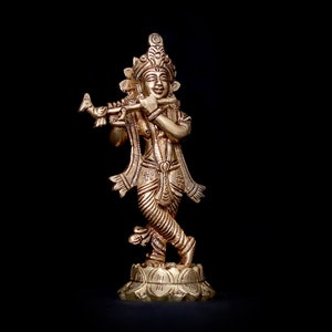 Brass Krishna statue, 14 CM Brass Krishna Figure, Brass Krishna sculpture, Lord Krishna For Temple, Home, office, pooja, Decor, Gifts.