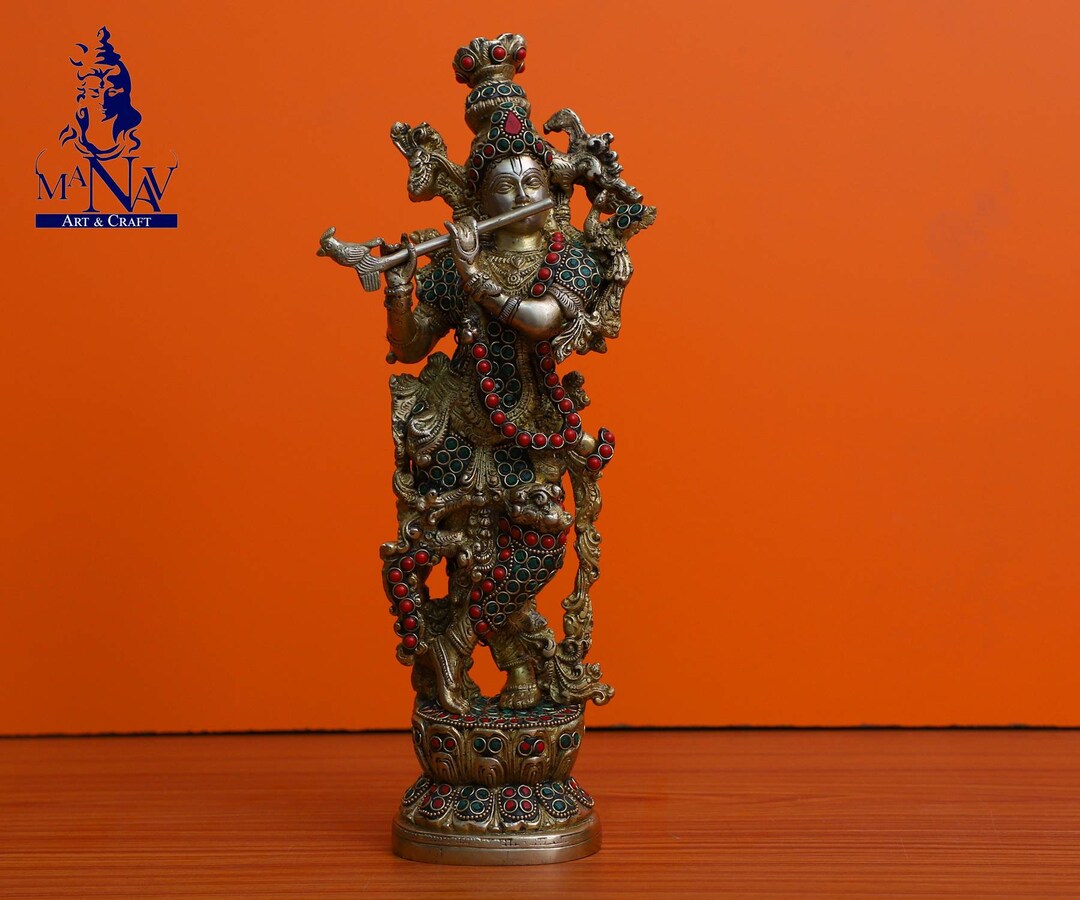 Brass Krishna Statue 35 CM Brass Krishna Idol Banke Bihari Etsy