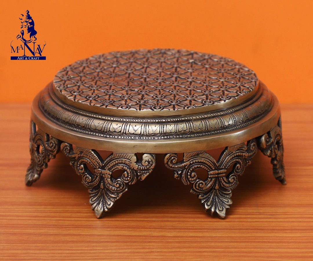 Brass Chowki, 11 CM Super Fine Brass Chowki Use as Stand in Corner ...