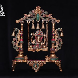 Brass Ganesha statue, 45 CM Large Size Swing Ganesha on Jhula, Ganesha For Beginning, Home, Decoration, Temple, Corner, Pooja, best gifts.