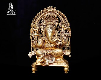 Estatua de Ganesha de latón: Ídolo de 20 cm de Ganesha para la decoración del templo