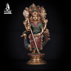 Brass Kartikeya 25 CM Statue, Brass Karthikeyan statue, Murugan Swamy Idol, Lord Murugan Swamy Statue With Peacock for Temple, Home, Gift.