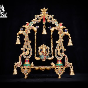 Brass Ganesha Statue on Swing: Hindu Temple Decor (36 CM)