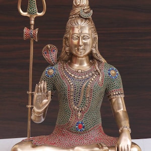 Lord Shiv Statue, 50 CM Brass Shiva Idol, Adiyogi Shiv Murti, Large shiva statue For Temple, Corner, Home, office reception and Gifts.