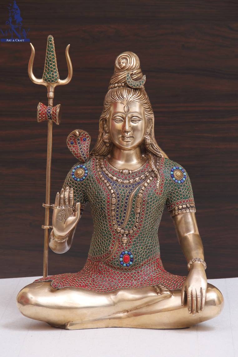 Lord Shiv Statue, 50 CM Brass Shiva Idol, Adiyogi Shiv Murti, Large shiva statue For Temple, Corner, Home, office reception and Gifts.