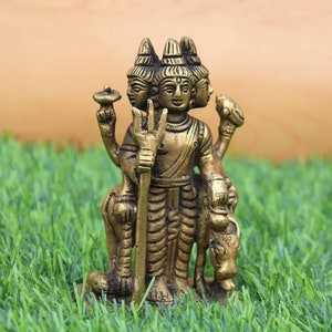 Brass Dattatreya 11CM Statue,Three Faces God, Dattatreya Idol, Dattatreya Figurines
