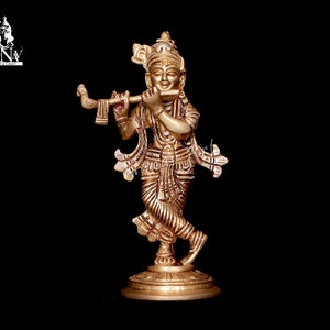 Brass Krishna Statue: Banke Bihari Figurine, Home Temple Decor (15 CM)