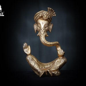 Brass Ganesha Statue: Antique Finish Ganpati Figurine (25 CM)