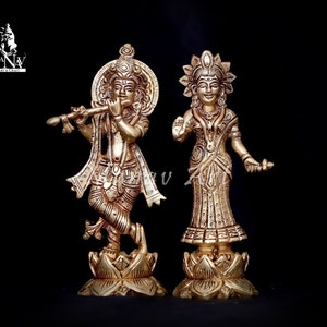 Radha Krishna statue, 17.5 CM Brass Radha Krishna Statue, Medium Radha Kisnaa, Radha Krishna for Home, Temple, Office, Entrence, Gifts, Puja