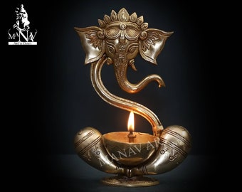 Statue de Ganesha en laiton, statue de Ganesha abstraite de 23 cm, idole de Diya Ganesha pour cadeaux, chambre Pooja, maison, temple, décoration, meilleurs cadeaux.