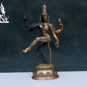 Estatua de latón Ardhnarishvara, estatua de Ardhnareshwar de 37 CM, diosa Parvati del Señor Shiva, mitad Shiva, mitad Parvat para templo, esquina, hogar, regalos.
