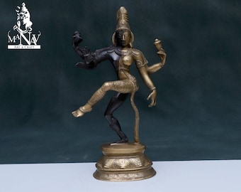 Brass Ardhnarishvara statue, 37CM Ardhnareshwar Statue, Lord Shiva Goddess Parvati, Half shiva Half Parvat for Temple, Corner, Home, Gifts.