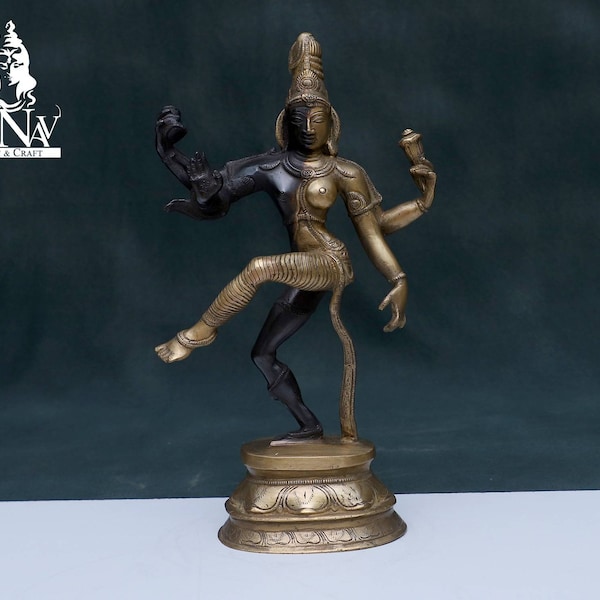 Brass Ardhnarishvara statue, 37CM Ardhnareshwar Statue, Lord Shiva Goddess Parvati, Half shiva Half Parvat for Temple, Corner, Home, Gifts.