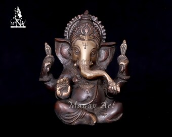 真鍮製の蛇ガネーシャ像：ヒンドゥー教の幸運の装飾（28 cm） - Etsy 日本