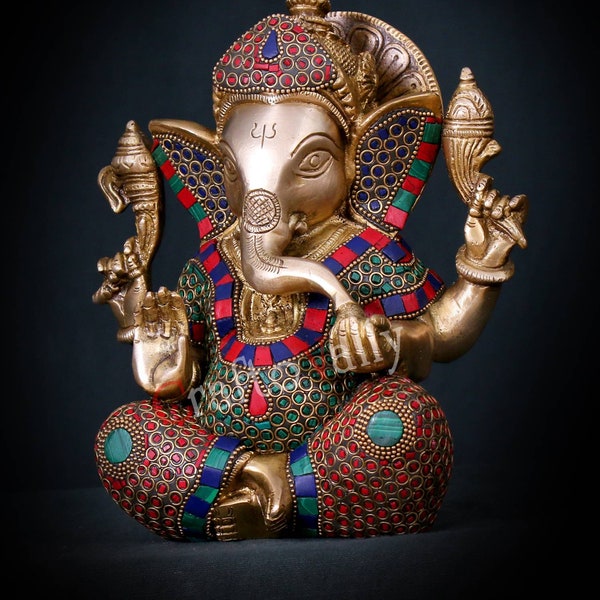 Messing Ganesha standbeeld, 21 CM Ganesha standbeeld in messing, Ganesha voor nieuw begin, huis, decor, tempel, hoek, ingang, kantoor, beste cadeaus.