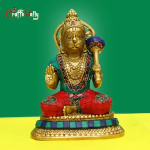Hanuman ji Idol 7 Inch/ 18 CM Statue, Bajrangbali Statue, Ram Bhakt Hanuman, Sitting Hanuman for Home, Office, Temple, Corner, décor, Gifts.