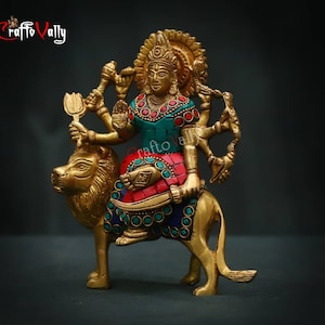 Durga Statue, 16CM Devi Durga Idol, Shero Wali Mata, Göttin Durga mit Löwe, Maa Durga für Haus, Tempel, Büro, Ehe, Pooja Raum, Geschenk