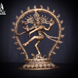 Brass Nataraj Statue: Dancing Shiva Idol, Hindu Temple Decor (22 CM)