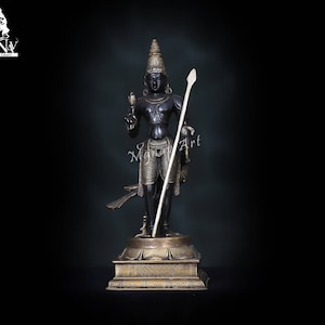 Kartikeya 40CM/16Inch Statue, Brass Karthikeyan statue, Murugan Swamy Idol, Lord Murugan Swamy Statue With Peacock for Temple, Home, Gift.