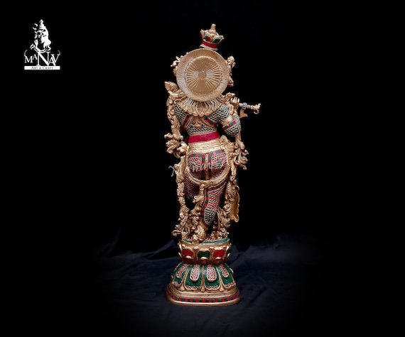 大型真鍮製クリシュナ像：寺院装飾用30インチヒンドゥー教偶像 - Etsy 日本