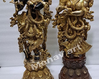 Brass Radha Krishna Statue: 75CM Radha Madhav Idol for Home Temple