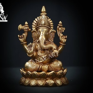 Brass Ganesha statue, 15 CM Brass Ganesh Idol, Elephant Head God, Brass Ganesh for Home, Temple, Corner, Gifts, Office, Pooja.
