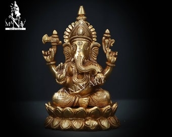 Statue de Ganesh en laiton, idole de Ganesh en laiton de 15 cm, dieu à tête d&#39;éléphant, Ganesh en laiton pour la maison, temple, coin, cadeaux, bureau, caca.