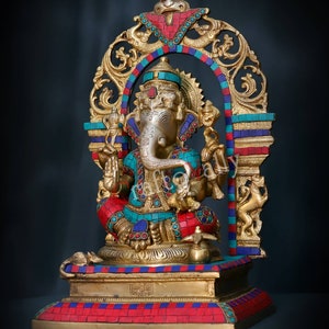 Brass Ganesh Statue, 40CM Ganesh idol, Elephant Head God, Large Ganesh Figurine, Gajanana Sculpture for Home, Temple, Gifts, Office, Decor.