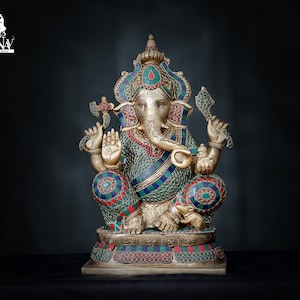 Messing Ganesha-beeld, 40 CM Ganesha-beeld in messing, Ganesha-beeldje, Ganesha voor een nieuw begin, Thuis, Decor, Tempel, Hoek, Entree, Geschenken.