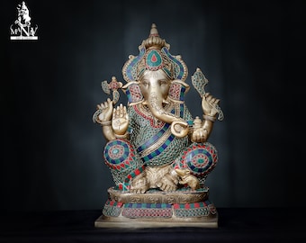 Brass Ganesha Statue, 40 CM Ganesh statue in Brass, Ganesh Figurine, Ganesha for new Beginning,Home, Decor, Temple, Corner, Entrance, Gifts.