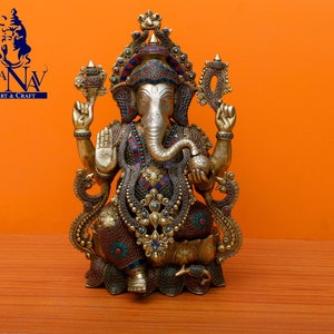 Brass Ganesha statue, 52 CM Brass Ganesha Idol, Ganesha figurine, Ganpati Sculpture for Home Decor, Office, Gifts, Entrance, Reception.