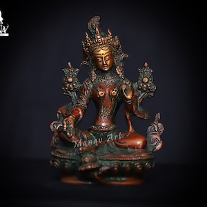 Messing Tara-standbeeld, 15 CM Tara-standbeeld, Tara Devi-standbeeld, meditatie vrouwelijke compassie Boeddha Diety, geschenkmeditatie-Tara genezend idool.