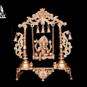 Brass Ganesha statue, 45 CM Large Size Swing Ganesha on Jhula, Ganesha For Beginning, Home, Decoration, Temple, Corner, office, Best Gifts.