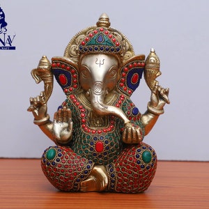 Sitzender Ganesha Indien Elefant Statue Messing Hindu Gott Ganesh Gottheit Figur