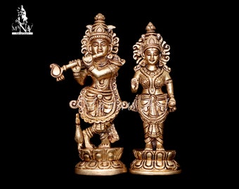 Messing Radha Krishna Statue (17,5 cm): Hinduistisches Idol für Zuhause, Tempel, Büro