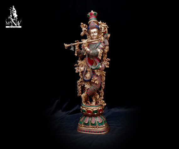 大型真鍮製クリシュナ像：寺院装飾用30インチヒンドゥー教偶像 - Etsy 日本