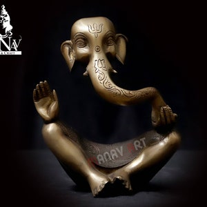 Brass Ganesha Statue, 20 CM Brass Abstract Ganesh statue, Dual Tone Antique Ganesha Idol for Home, Decor, Office, corner, Gifts.