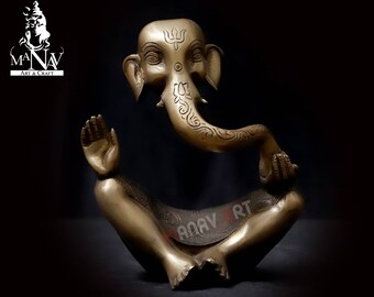 Messing Ganesha-beeld: 20 CM antiek tweekleurig Ganesha-idool