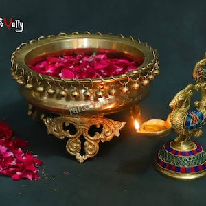 Brass Bells Design 30CM Urli, Traditional Bowl, Home Decor Gift, Brass Uruli, Brass Urli for Home, Decor, Office, Gifts, Entrance.
