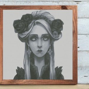 Girl with roses Dark cross stitch pattern/ digital PDF cross stitch pattern
