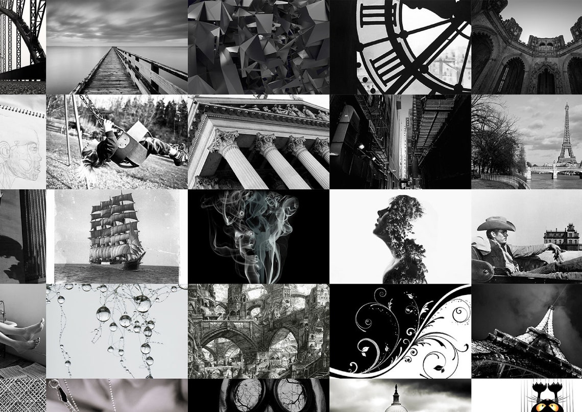 80 Pcs Blackandwhite Collage 6x4 Kit Digital Etsy