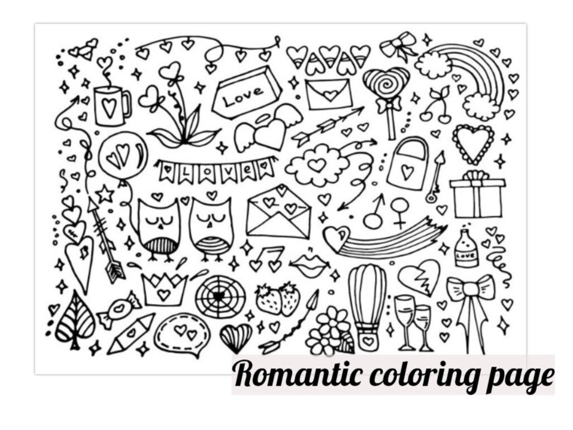 Coloring Page Romantic Hand-drawn design with a lot of | Etsy