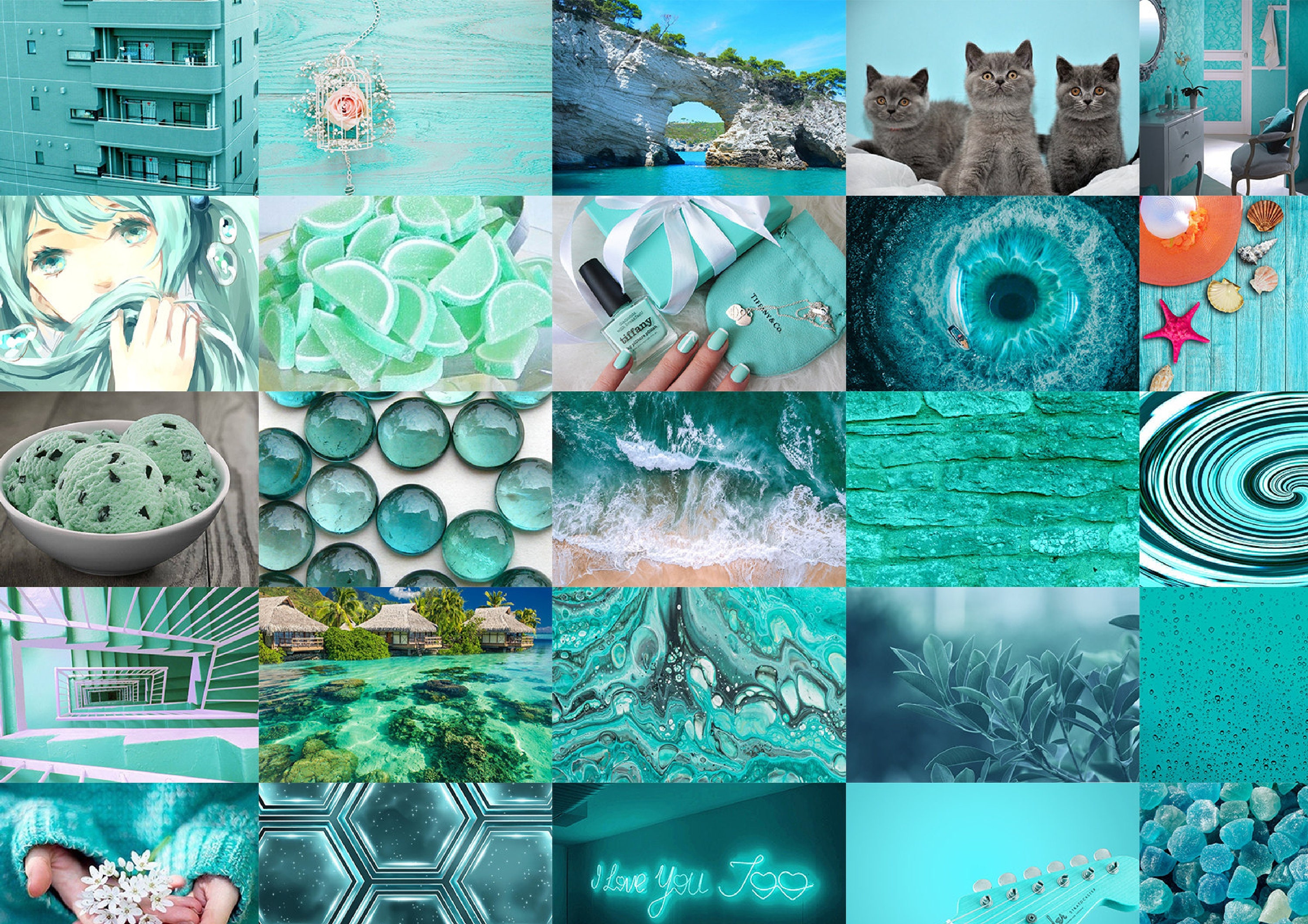 80 Pcs Turquoise Collage 6x4 kit digital download | Etsy