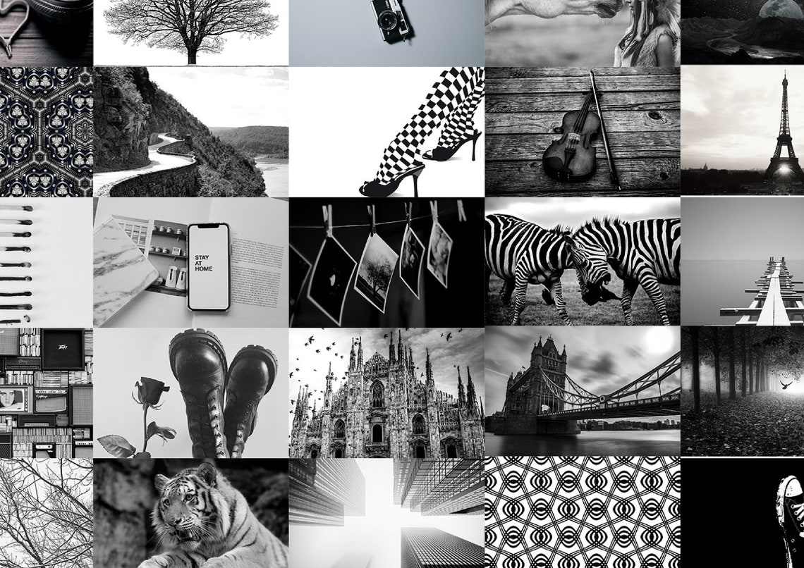 80 Pcs Black-and-white Collage 6x4 Kit Digital | Etsy