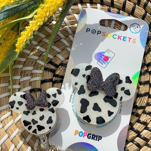 Cow print Phone grip / cow print badge reel/ ID holder