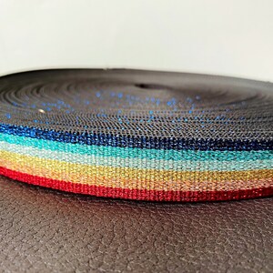 Rainbow lurex strap 25mm and 38mm sold by 1m