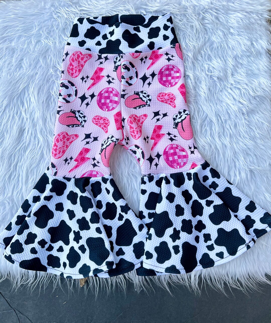 Baby Disco Cowgirl Pants With Cow Print Bells/cow Bell Bottoms/disco ...