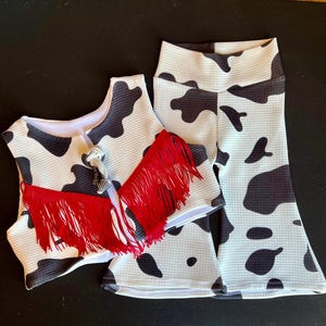 Baby Girl Black and White Cow Print Fringe Vest and Pants/Baby Cowgirl Cowboy Outfit/Baby Outfit/Cow Print Outfit/Baby Fringe Clothes/Prop