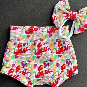 2pc Baby Mardi Gras Outfit/Baby Mardi Gras Bummie/Crawfish Bummie/Mardi Gras Bummie/Baby Bummie/Shorts/Shorties Shorts/Diaper Cover/Bloomers